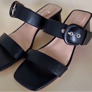 Bandolino Women’s Leather Black Size: 7.5 Buckle Heeled Mules